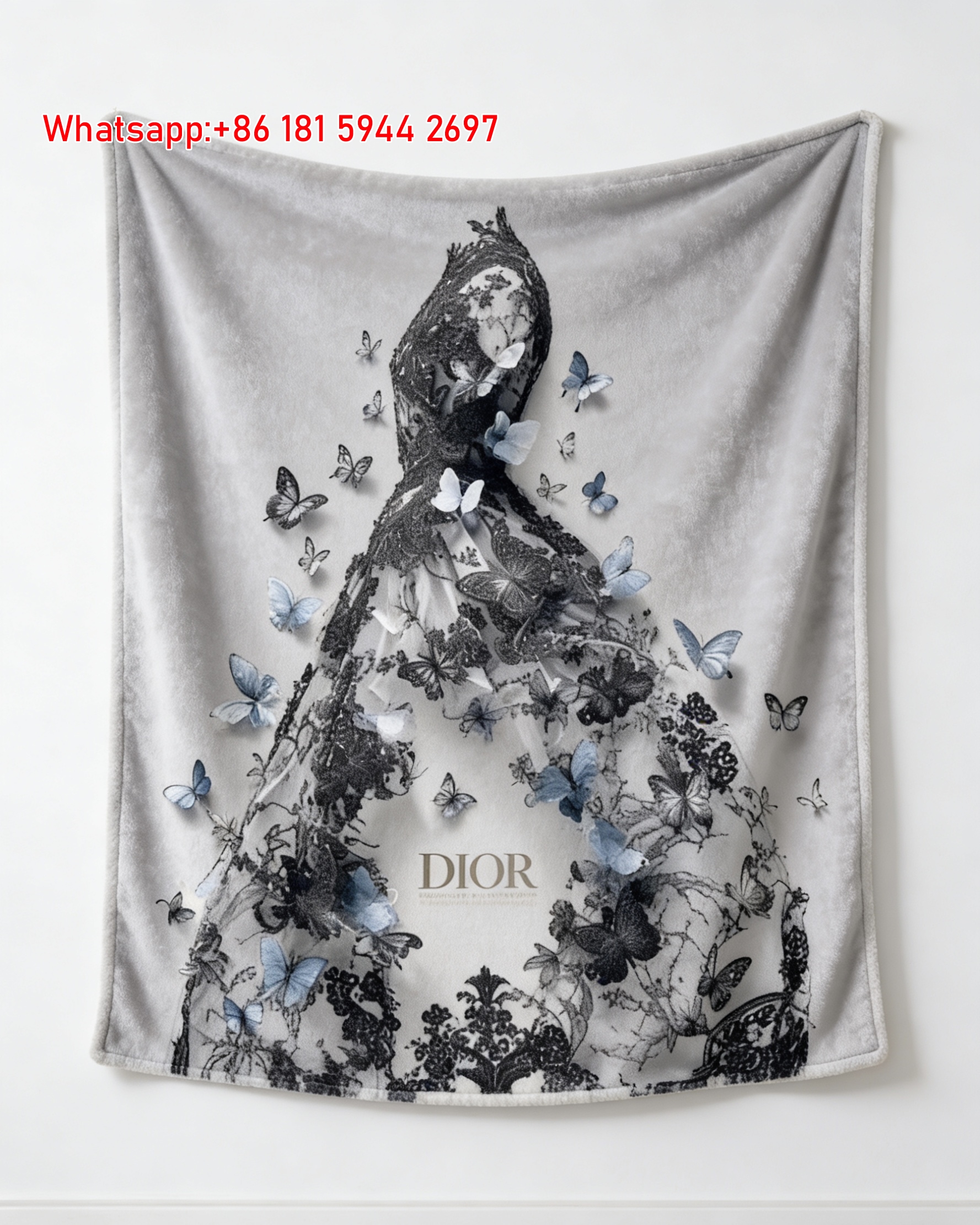 Dior Butterfly Lace Gown Flannel Sofa Throw Blanket D492